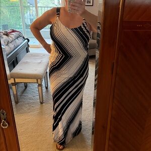 White House Black Market Black & White Striped Maxi Dress